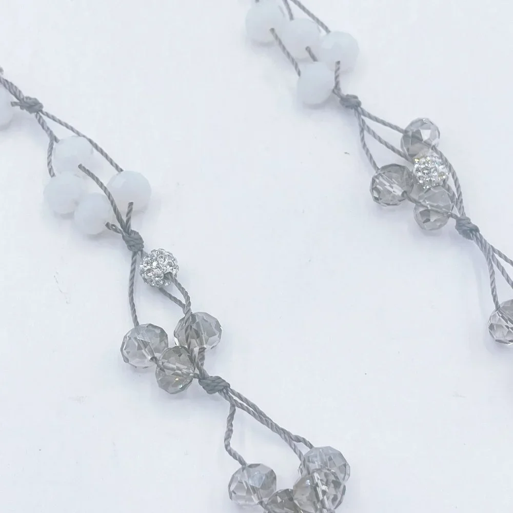 Chico's Silver Multi White & Crystal Small Beads Necklace Long - Picture 3 of 6